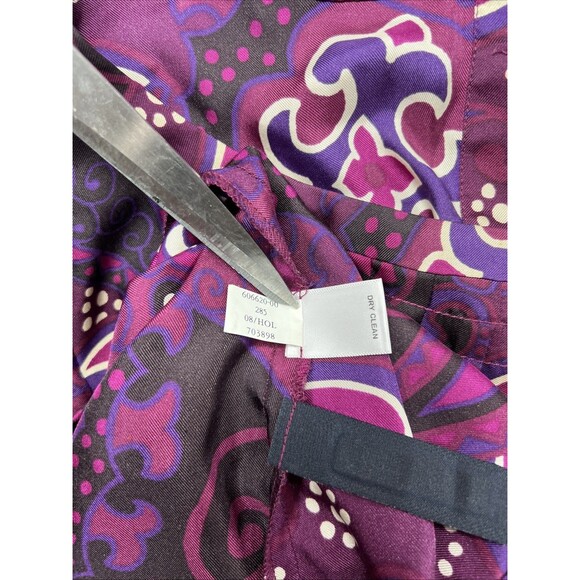 Banana Republic Silk Purple Pink Paisley Print 3/4 Sleeve Pleated Dress Size 2 - Picture 10 of 16